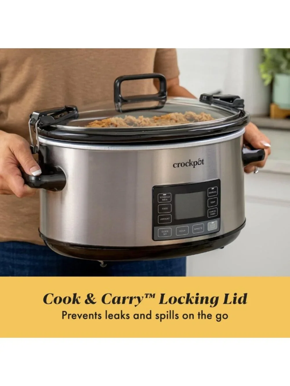 7-Quart Portable Slow Cooker with Timer & Locking Lid - Essential Kitchen